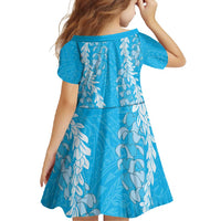 Puakenikeni and Maile Lei Family Matching Long Sleeve Bodycon Dress and Hawaiian Shirt Blue Double Strand Lei