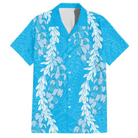 Puakenikeni and Maile Lei Family Matching Puletasi and Hawaiian Shirt Blue Double Strand Lei