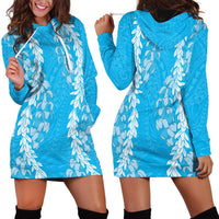 Puakenikeni and Maile Lei Hoodie Dress Blue Double Strand Lei