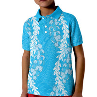 Puakenikeni and Maile Lei Kid Polo Shirt Blue Double Strand Lei LT9 Kid Blue - Polynesian Pride