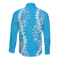Puakenikeni and Maile Lei Long Sleeve Button Shirt Blue Double Strand Lei LT9 - Polynesian Pride