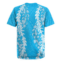 Puakenikeni and Maile Lei Rugby Jersey Blue Double Strand Lei LT9 - Polynesian Pride