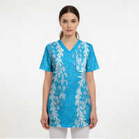 Puakenikeni and Maile Lei Scrub Top Blue Double Strand Lei - Polynesian Pride