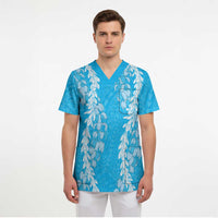 Puakenikeni and Maile Lei Scrub Top Blue Double Strand Lei - Polynesian Pride