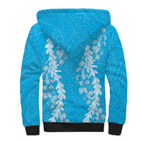 Puakenikeni and Maile Lei Sherpa Hoodie Blue Double Strand Lei
