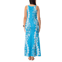 Puakenikeni and Maile Lei Tank Maxi Dress Blue Double Strand Lei LT9 - Polynesian Pride