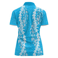 Puakenikeni and Maile Lei Women Polo Shirt Blue Double Strand Lei