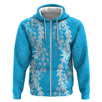 Puakenikeni and Maile Lei Zip Hoodie Blue Double Strand Lei LT9 Zip Hoodie Blue - Polynesian Pride