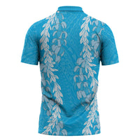 Puakenikeni and Maile Lei Zipper Polo Shirt Blue Double Strand Lei LT9 - Polynesian Pride