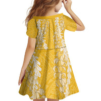 Puakenikeni and Maile Lei Family Matching Off Shoulder Maxi Dress and Hawaiian Shirt Gold Double Strand Lei