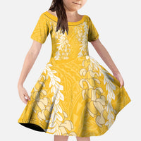 Puakenikeni and Maile Lei Kid Short Sleeve Dress - Gold Double Strand Lei LT9 KID Gold - Polynesian Pride