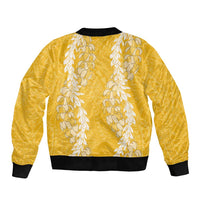 Puakenikeni and Maile Lei Sleeve Zip Bomber Jacket Gold Double Strand Lei