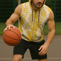 Puakenikeni and Maile Lei Sleeveless Zip Hoodie Gold Double Strand Lei - Polynesian Pride