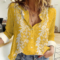 Puakenikeni and Maile Lei Women Casual Shirt Gold Double Strand Lei