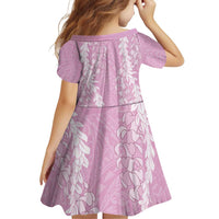 Puakenikeni and Maile Lei Family Matching Off Shoulder Short Dress and Hawaiian Shirt Pink Double Strand Lei