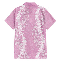 Puakenikeni and Maile Lei Family Matching Short Sleeve Bodycon Dress and Hawaiian Shirt Pink Double Strand Lei