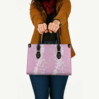 Puakenikeni and Maile Lei Leather Bag Pink Double Strand Lei LT9 - Polynesian Pride