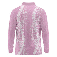 Puakenikeni and Maile Lei Long Sleeve Polo Shirt Pink Double Strand Lei LT9 - Polynesian Pride