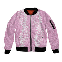 Puakenikeni and Maile Lei Sleeve Zip Bomber Jacket Pink Double Strand Lei