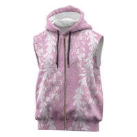 Puakenikeni and Maile Lei Sleeveless Zip Hoodie Pink Double Strand Lei - Polynesian Pride