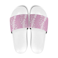 Puakenikeni and Maile Lei Slide Sandals Pink Double Strand Lei - Polynesian Pride