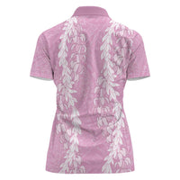 Puakenikeni and Maile Lei Women Polo Shirt Pink Double Strand Lei