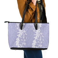 Puakenikeni and Maile Lei Leather Tote Bag Purple Double Strand Lei
