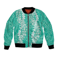 Puakenikeni and Maile Lei Bomber Jacket Sage Green Double Strand Lei