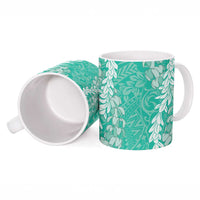 Puakenikeni and Maile Lei Ceramic Mug Sage Green Double Strand Lei LT9 - Polynesian Pride