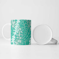 Puakenikeni and Maile Lei Ceramic Mug Sage Green Double Strand Lei LT9 - Polynesian Pride