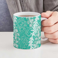 Puakenikeni and Maile Lei Ceramic Mug Sage Green Double Strand Lei LT9 - Polynesian Pride
