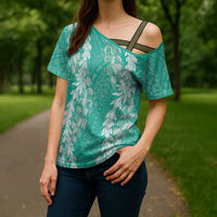 Puakenikeni and Maile Lei Cross Shoulder Shirt Sage Green Double Strand Lei LT9 - Polynesian Pride