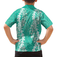 Puakenikeni and Maile Lei Family Matching Summer Maxi Dress and Hawaiian Shirt Sage Green Double Strand Lei