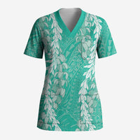 Puakenikeni and Maile Lei Scrub Top Sage Green Double Strand Lei - Polynesian Pride