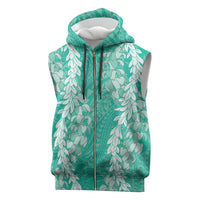 Puakenikeni and Maile Lei Sleeveless Zip Hoodie Sage Green Double Strand Lei - Polynesian Pride