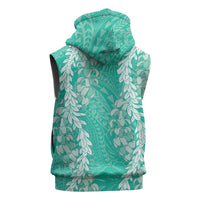 Puakenikeni and Maile Lei Sleeveless Zip Hoodie Sage Green Double Strand Lei - Polynesian Pride