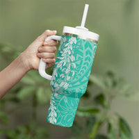 Puakenikeni and Maile Lei Tumbler With Handle Sage Green Double Strand Lei