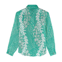 Puakenikeni and Maile Lei Women Casual Shirt Sage Green Double Strand Lei
