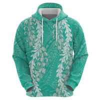 Puakenikeni and Maile Lei Zip Hoodie Sage Green Double Strand Lei