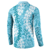 Blue Puakenikeni and Maile Lei Button Sweatshirt Hawaiian Style Tribal Tapa Double Strand Lei