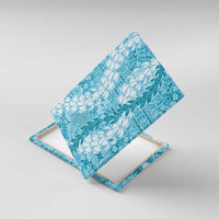 Blue Puakenikeni and Maile Lei Canvas Wall Art Hawaiian Style Tribal Tapa Double Strand Lei