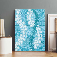 Blue Puakenikeni and Maile Lei Canvas Wall Art Hawaiian Style Tribal Tapa Double Strand Lei