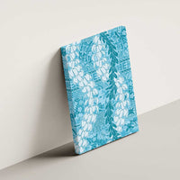 Blue Puakenikeni and Maile Lei Canvas Wall Art Hawaiian Style Tribal Tapa Double Strand Lei