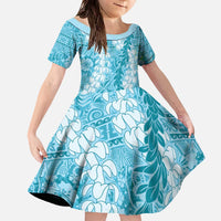 Blue Puakenikeni and Maile Lei Family Matching Off The Shoulder Long Sleeve Dress and Hawaiian Shirt Hawaiian Style Tribal Tapa Double Strand Lei