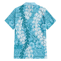 Blue Puakenikeni and Maile Lei Family Matching Summer Maxi Dress and Hawaiian Shirt Hawaiian Style Tribal Tapa Double Strand Lei