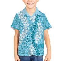 Blue Puakenikeni and Maile Lei Hawaiian Shirt Hawaiian Style Tribal Tapa Double Strand Lei