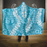 Blue Puakenikeni and Maile Lei Hooded Blanket Hawaiian Style Tribal Tapa Double Strand Lei