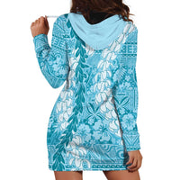 Blue Puakenikeni and Maile Lei Hoodie Dress Hawaiian Style Tribal Tapa Double Strand Lei