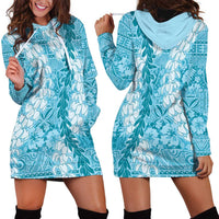 Blue Puakenikeni and Maile Lei Hoodie Dress Hawaiian Style Tribal Tapa Double Strand Lei