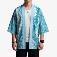 Blue Puakenikeni and Maile Lei Kimono Hawaiian Style Tribal Tapa Double Strand Lei - Polynesian Pride